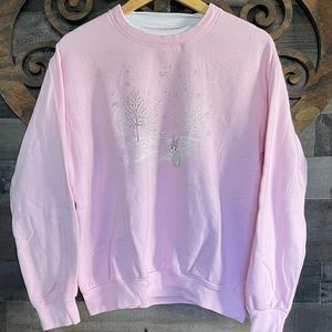 Bunny Novelty Sweatshirt Vtg 90s Pink L Embellished Bedazzled Grandmacore